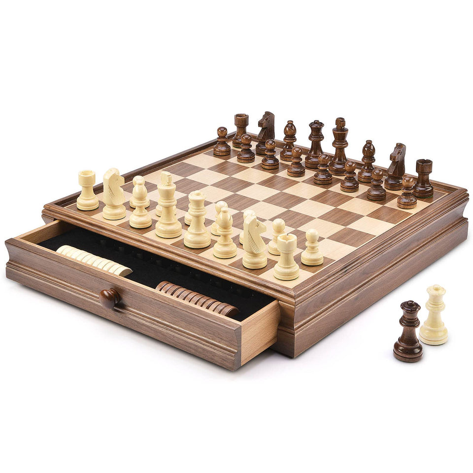 AMEROUS wooden chess board close-up highlighting durable craftsmanship for lasting play.