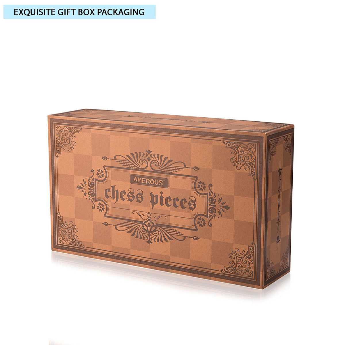 Amorous packaging close-up, premium polymer finish with natural wood tones.