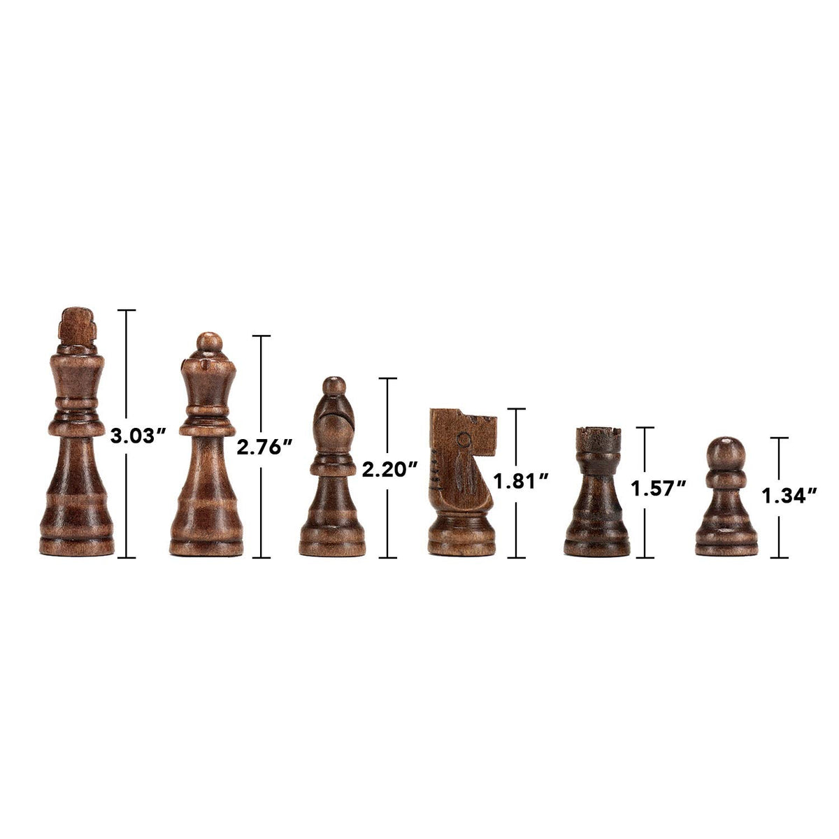 AMEROUS wooden chess pieces showing magnetic design to keep pieces in place during play