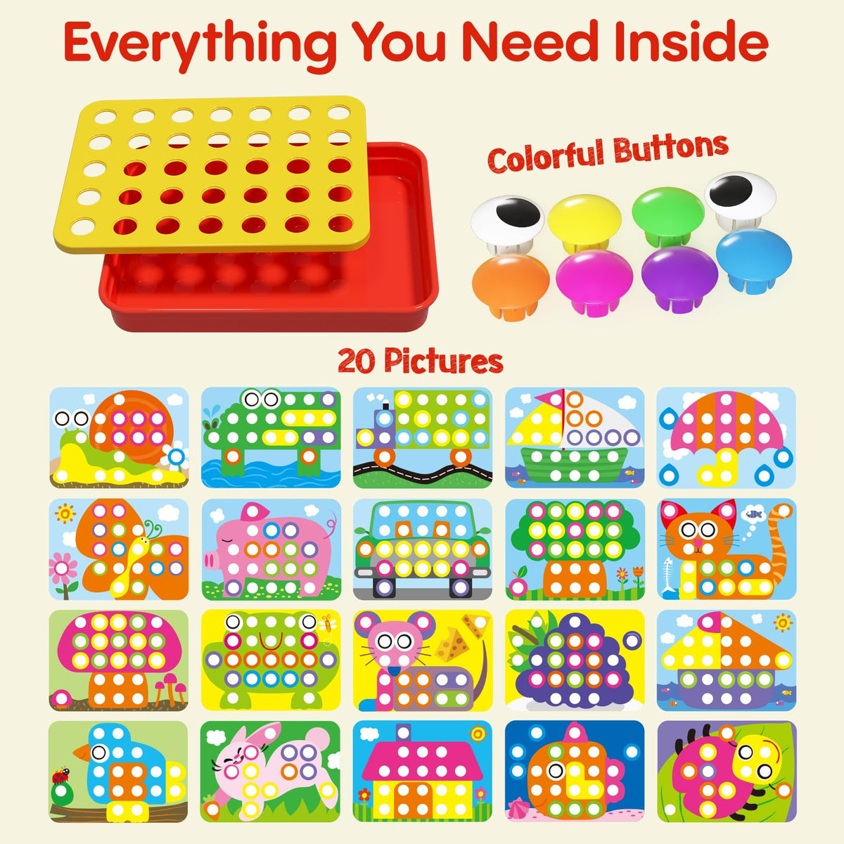 AMOSTING Button Art Toy colorful buttons supporting tactile learning and motor skills.