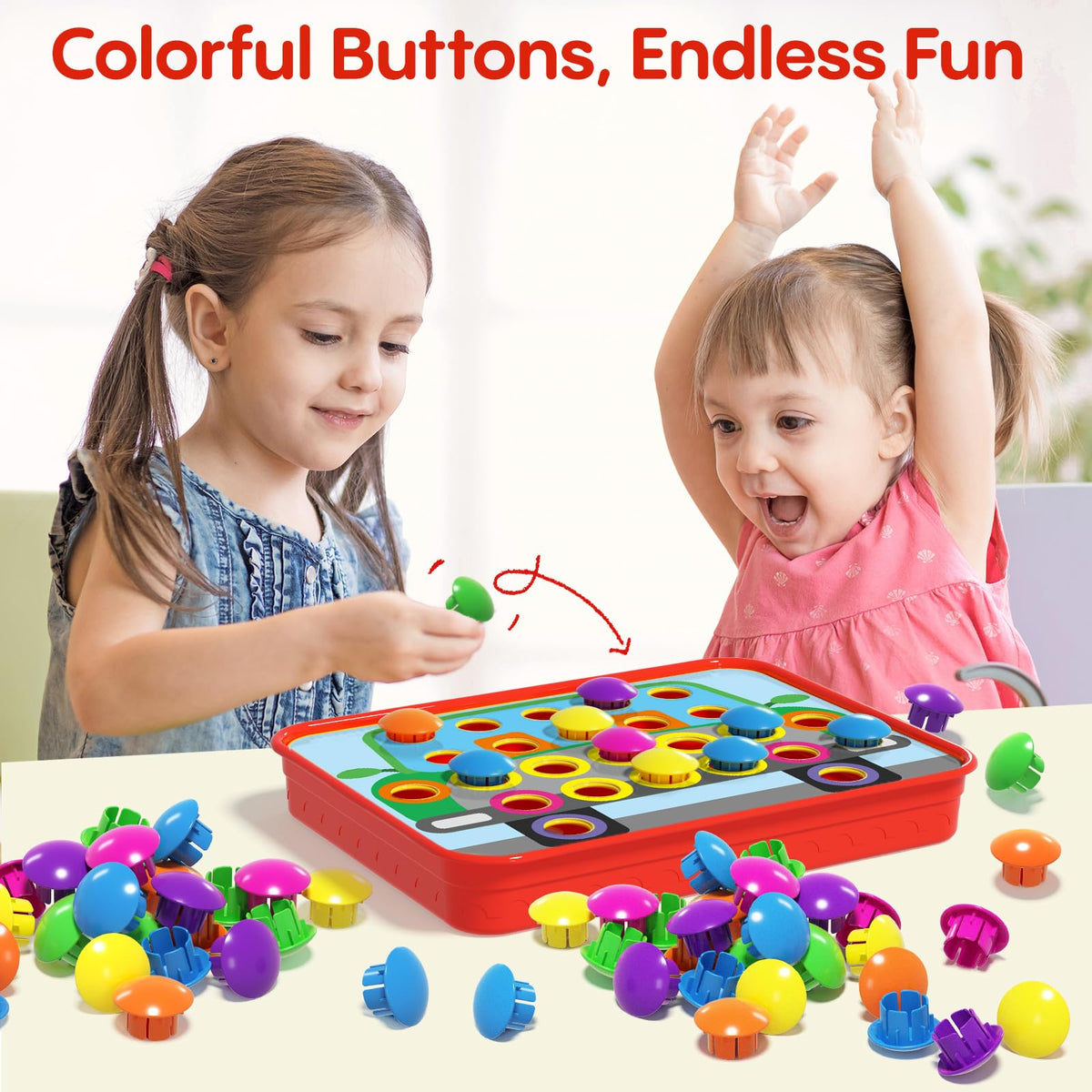 AMOSTING Button Art Toy pattern cards guiding creative patterning and sequencing.