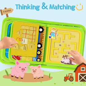 Shape matching and hidden alphabet activities foster problem-solving during play.