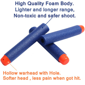 AMOSTING Nerf bullets hollow warhead design improves aerodynamics and reduces impact.