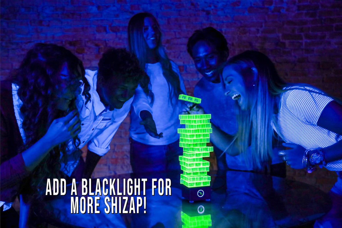 Amped Gamez ShiZap! Dramatic music and LEDs heighten game-night tension.