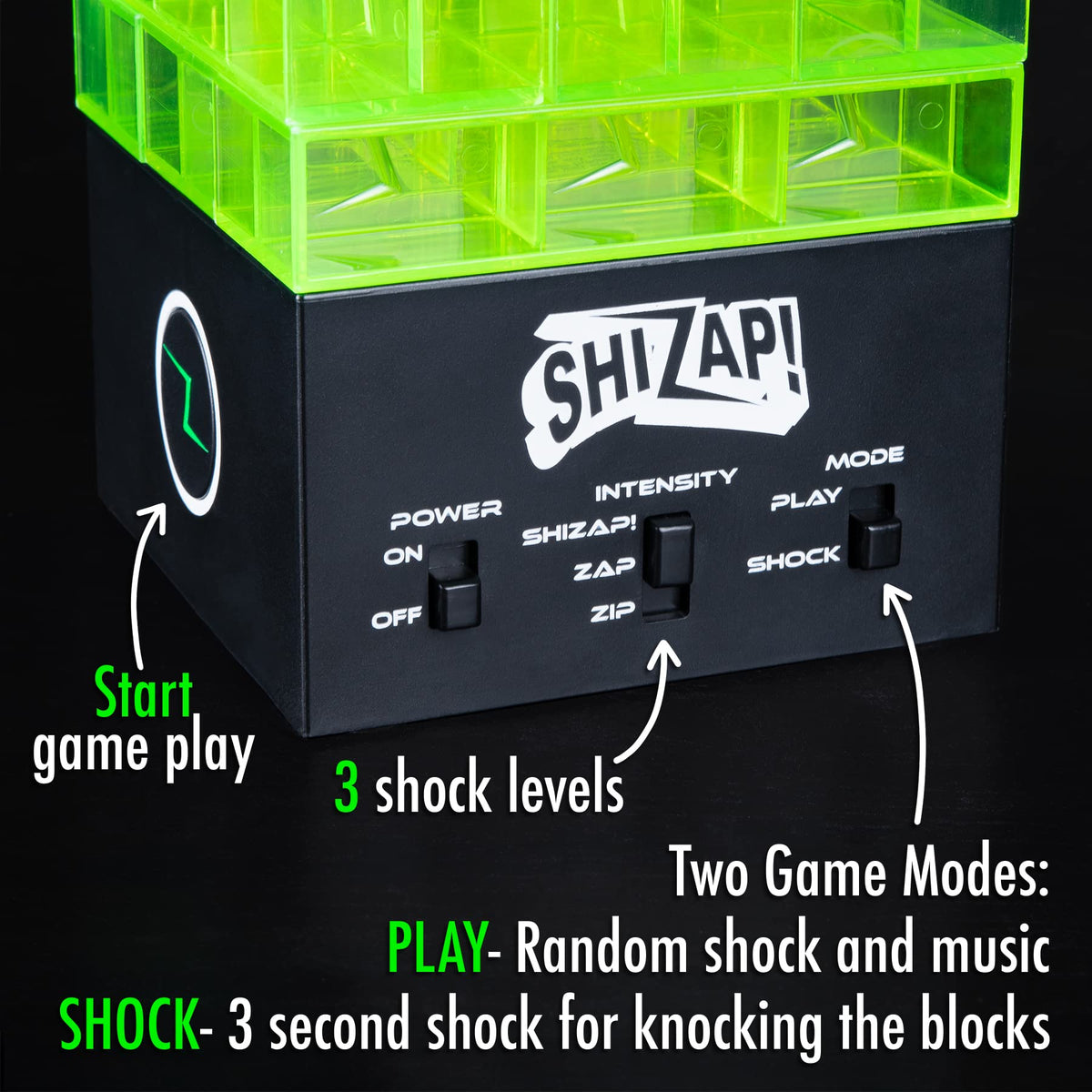 Amped Gamez ShiZap! Three intensity levels—Zip, Zap, ShiZap!—for customized thrills.