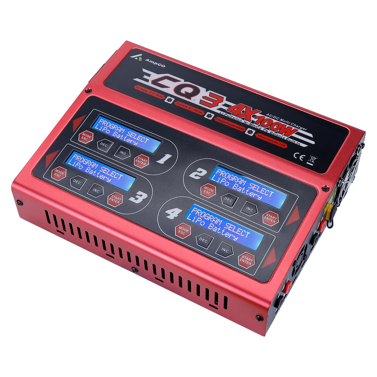 AmpGO CQ3 front view showing quad-channel charging for versatile power options.