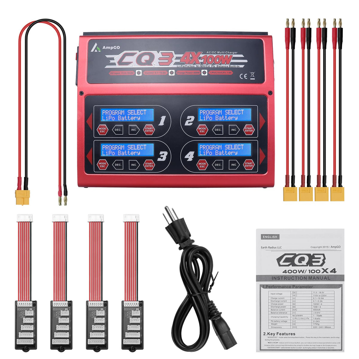 AmpGO CQ3 side view with ports for multiple battery types.