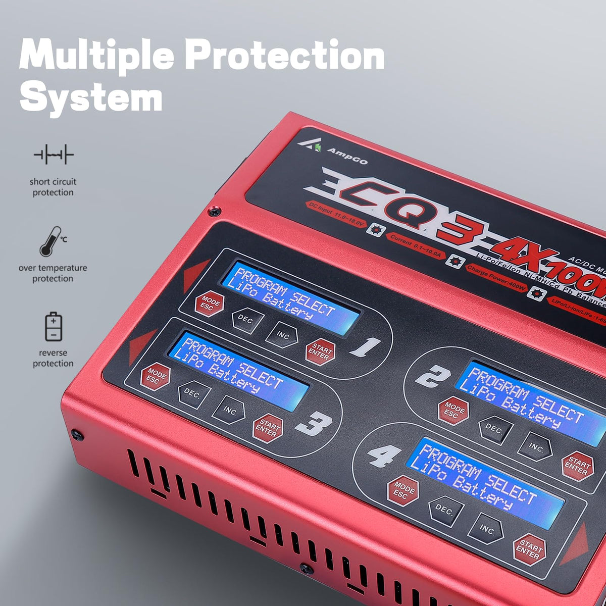 AmpGO CQ3 dual cooling system maintains safe operating temperatures.