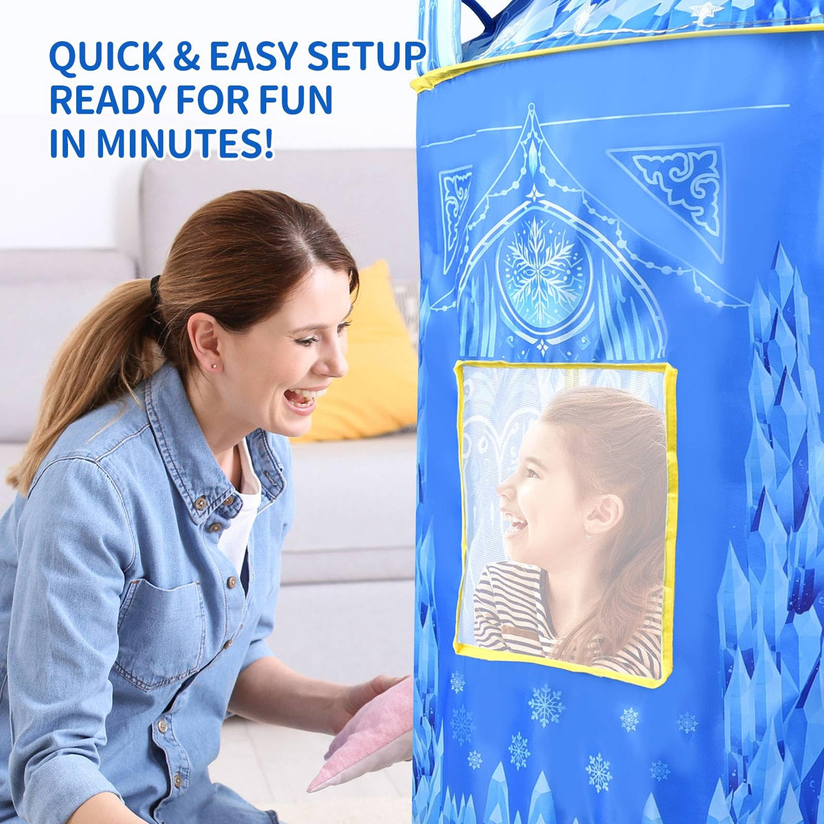 Amplov Princess Pop Up Play Tent uses non-toxic polyester fabric for safe play