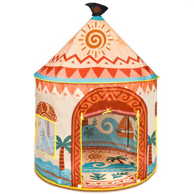 Amplov Tropical Adventure Tent open for quick indoor play setup.