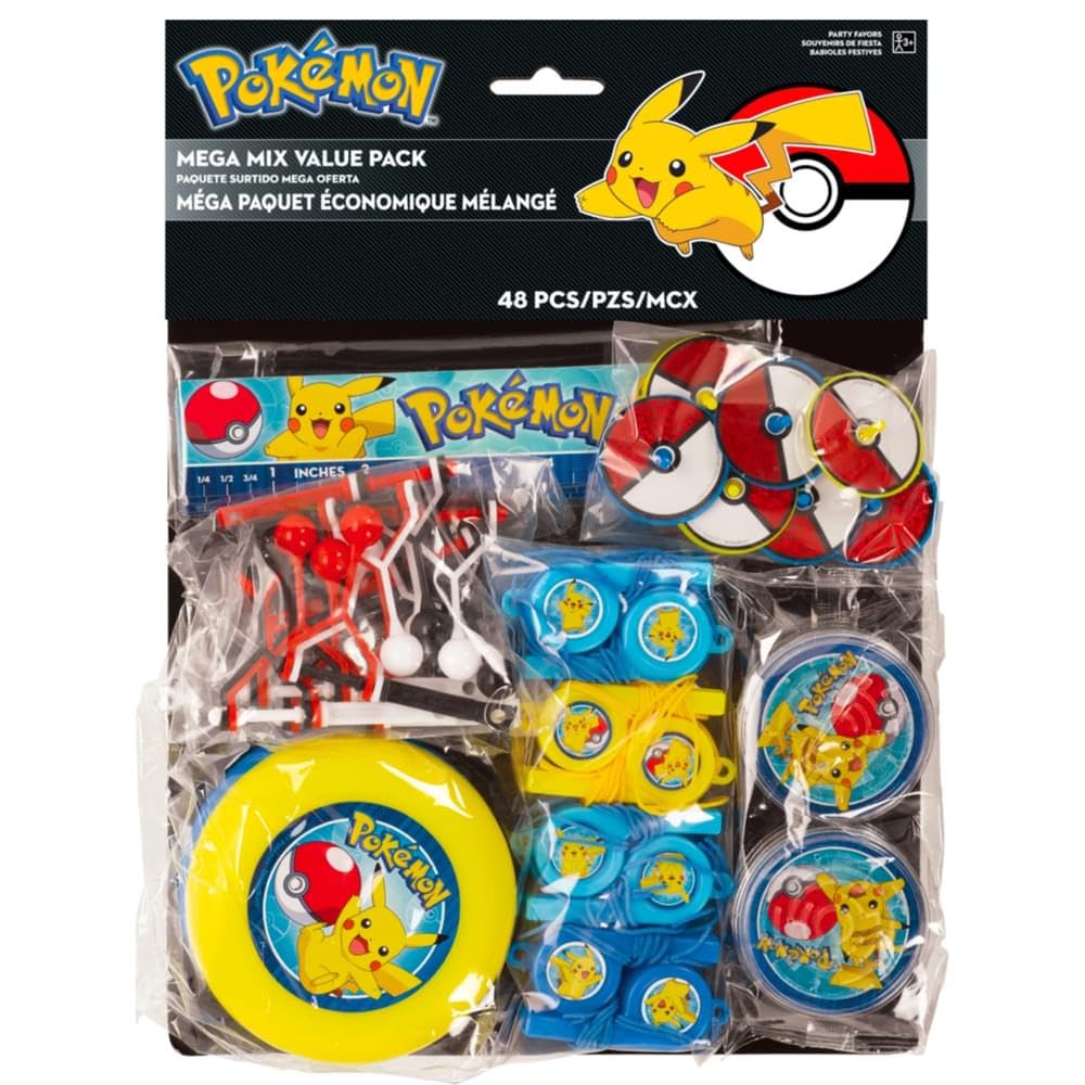 Amscan Pokemon favors including mini clackers to spark giggles and safe iterative play