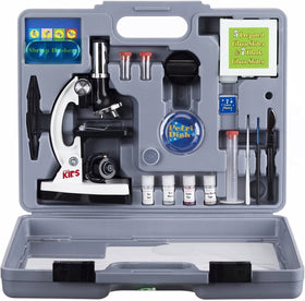 AmScope M30-ABS-KT2-W microscope body with sturdy white metal frame for classroom use.