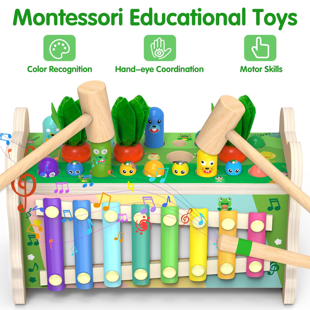 Amtreen xylophone play featuring bright tones for rhythm exposure.