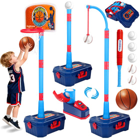 Amy & Benton 4-in-1 set for growing toddlers—basketball and T-ball play.