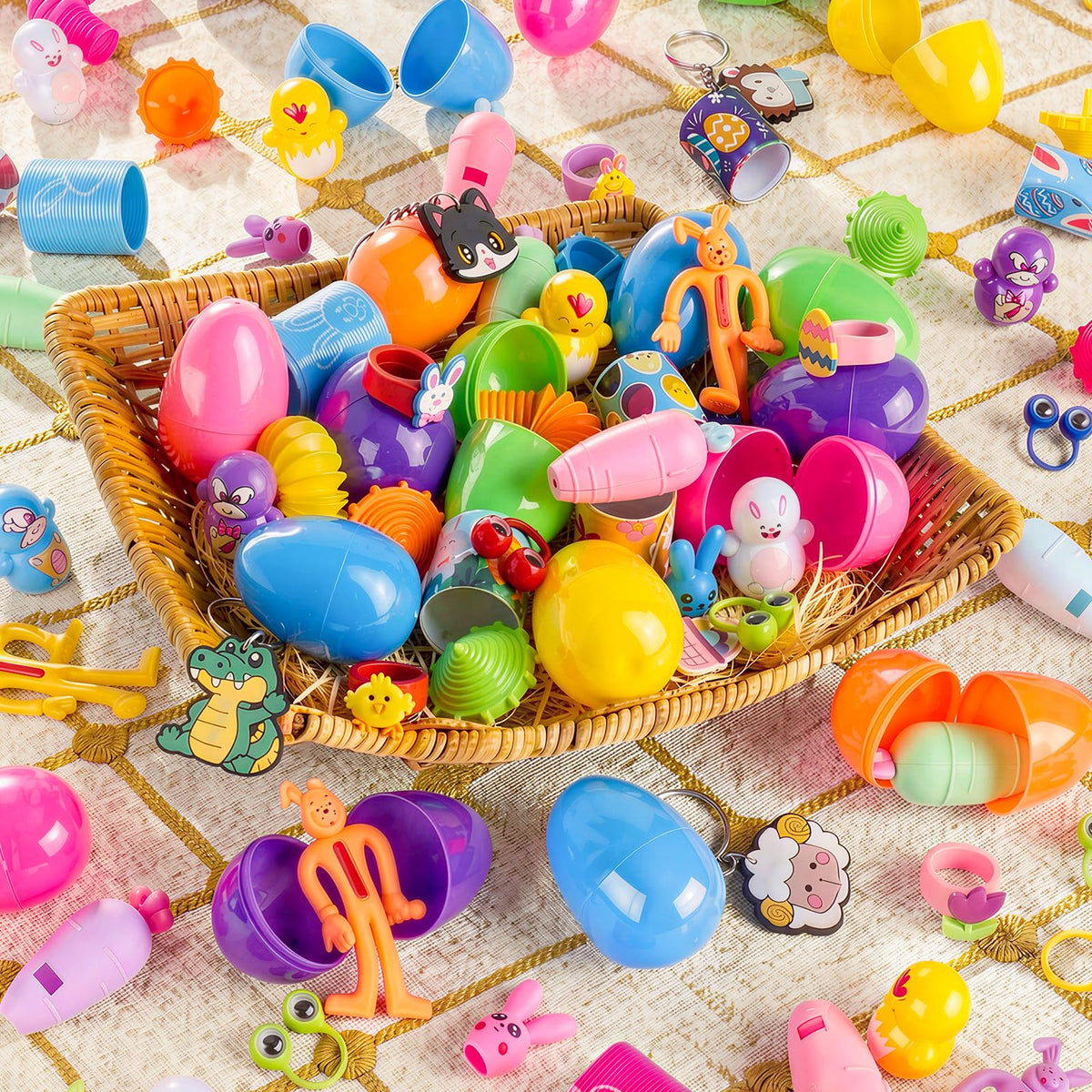 Amy & Benton animal keychains inside eggs as keepsakes.