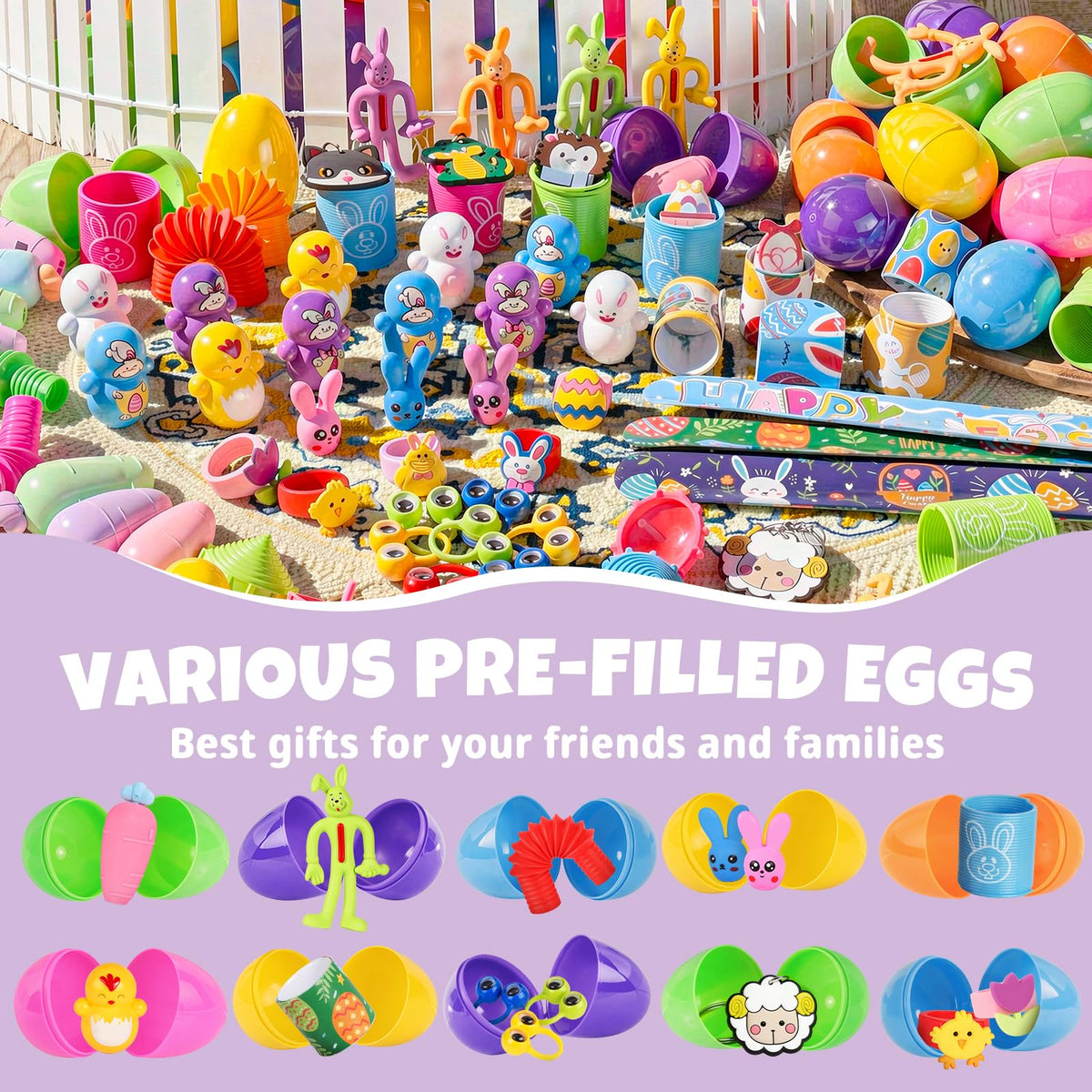 Amy & Benton Easter slap bracelets inside eggs for party flair.