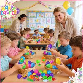 Amy & Benton eggs with varied toys for kids' surprise inside.
