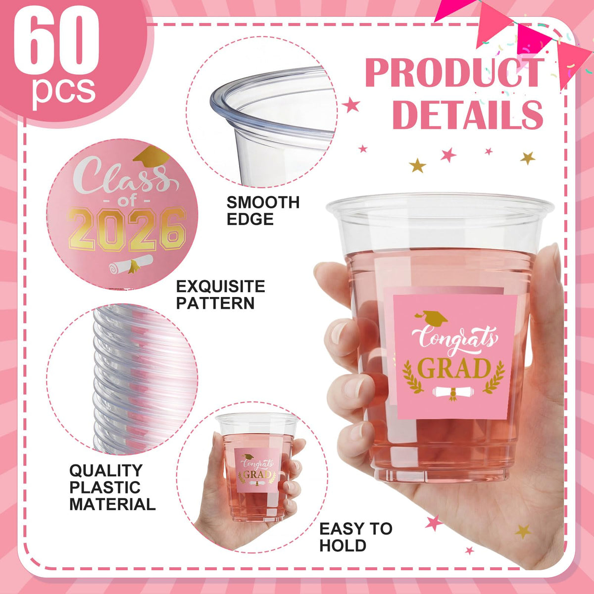 Amyhill 100-pack 12 oz cups, Class of 2026 design, disposable and convenient