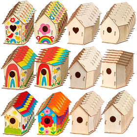 Amyhill 48-pack unfinished wooden bird houses ready for painting and display.