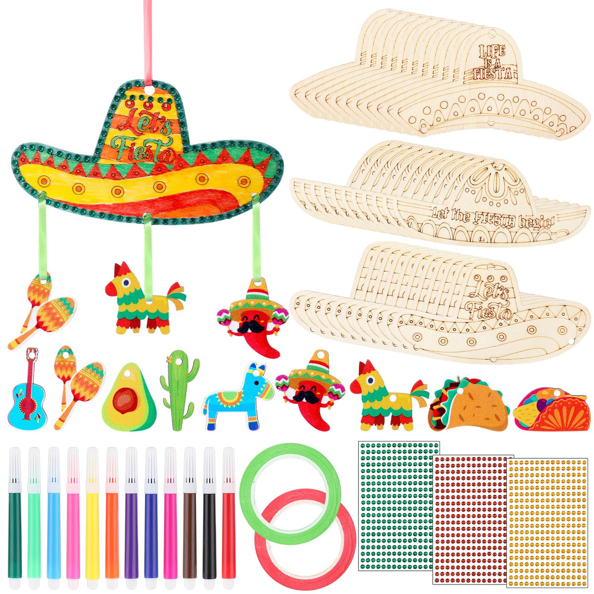 Amyhill Cinco De Mayo wind chime kit with wooden sombrero plaques for festive decor.