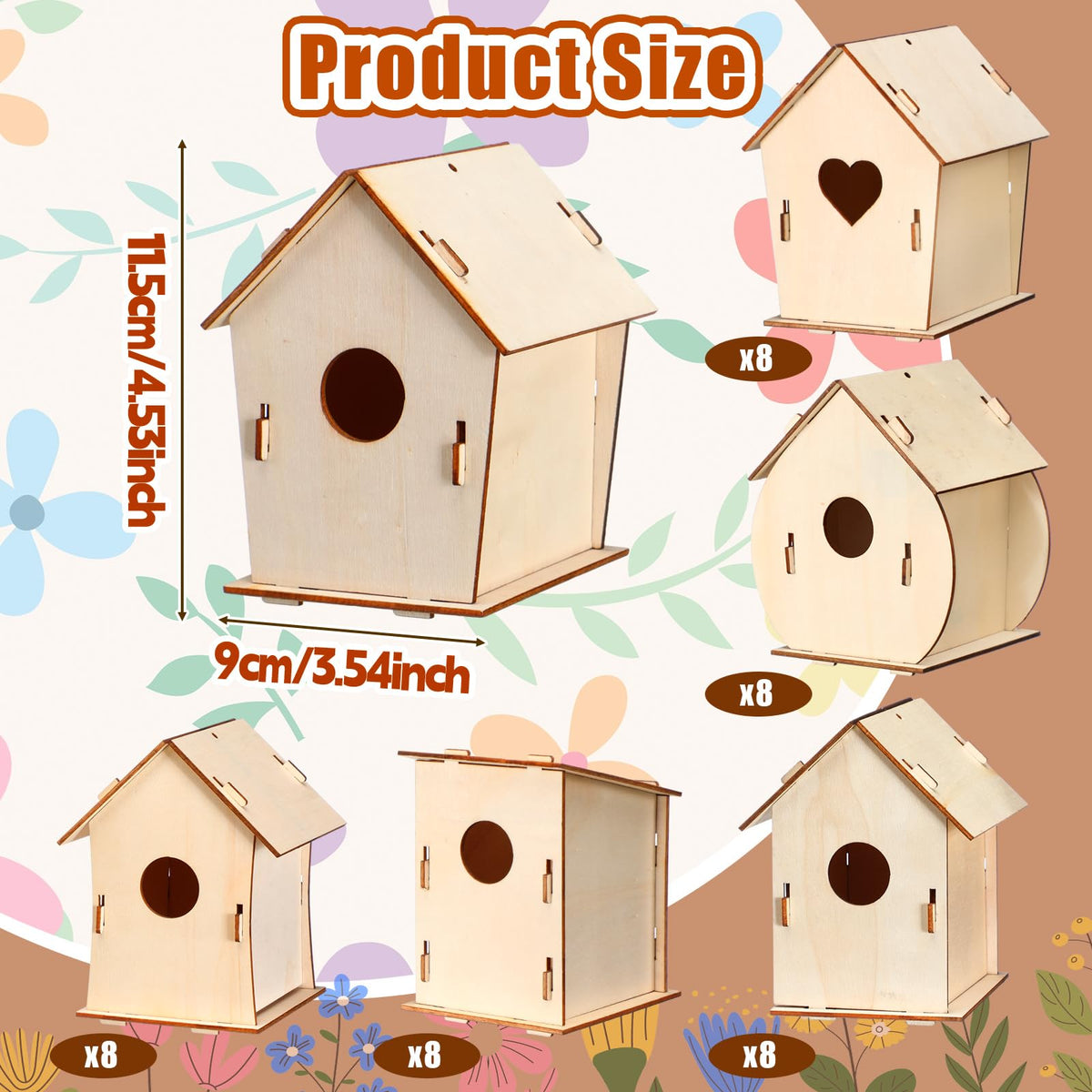 Six designs of Amyhill bird houses featured for easy assembly.