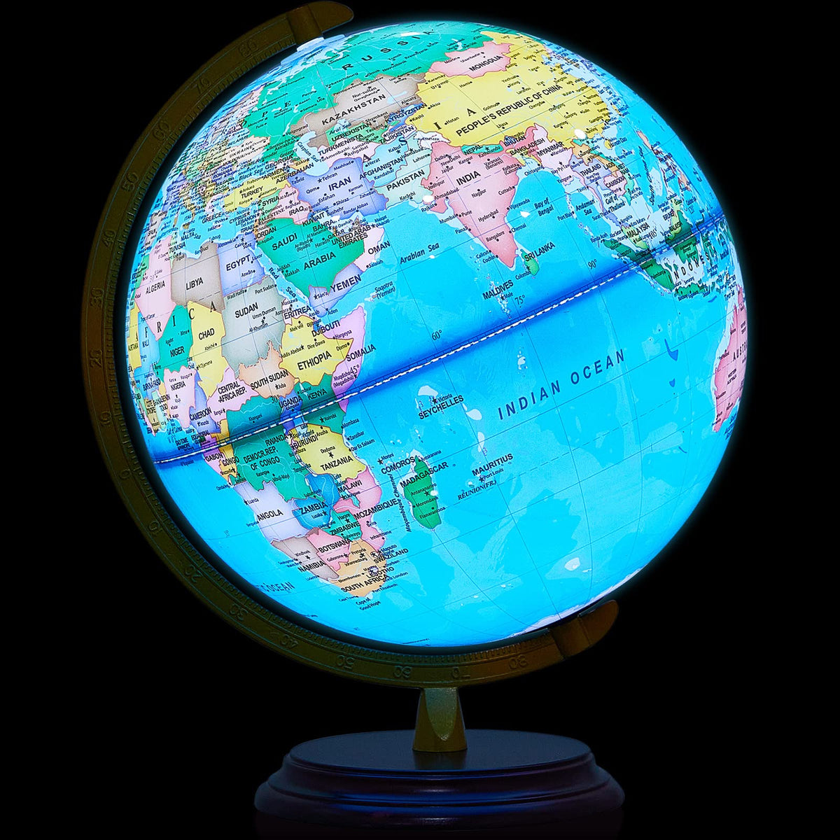 Amylove 13-inch illuminated globe with wooden stand for study and décor.