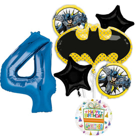 Anagram Batman emblem 30in foil balloon adds a striking centerpiece for a superhero party.