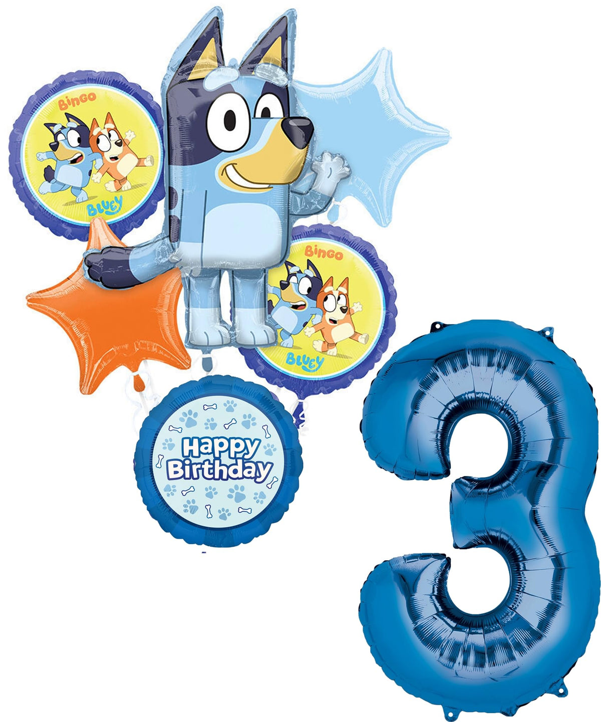 Anagram Bluey 34-inch number 3 foil balloon for milestone celebrations.
