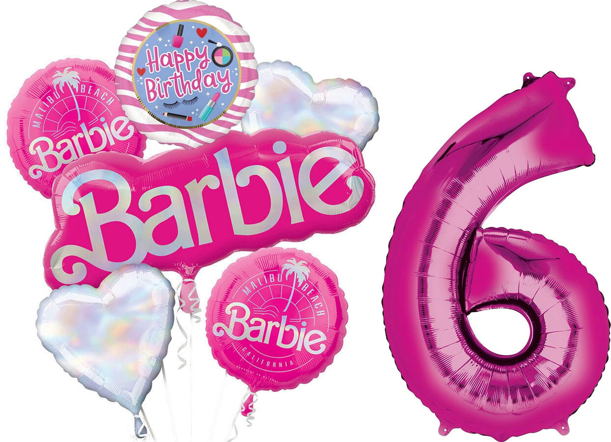Anagram California Dreaming 34-inch pink number 6 balloon for birthday centerpiece.