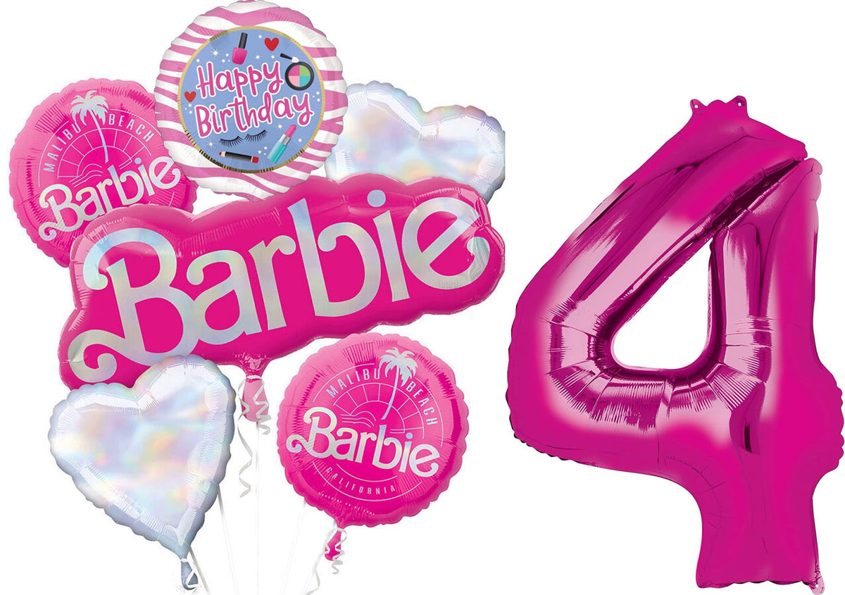 Anagram California Dreaming bouquet with a giant 34 inch pink 4 balloon, ready for celebration.