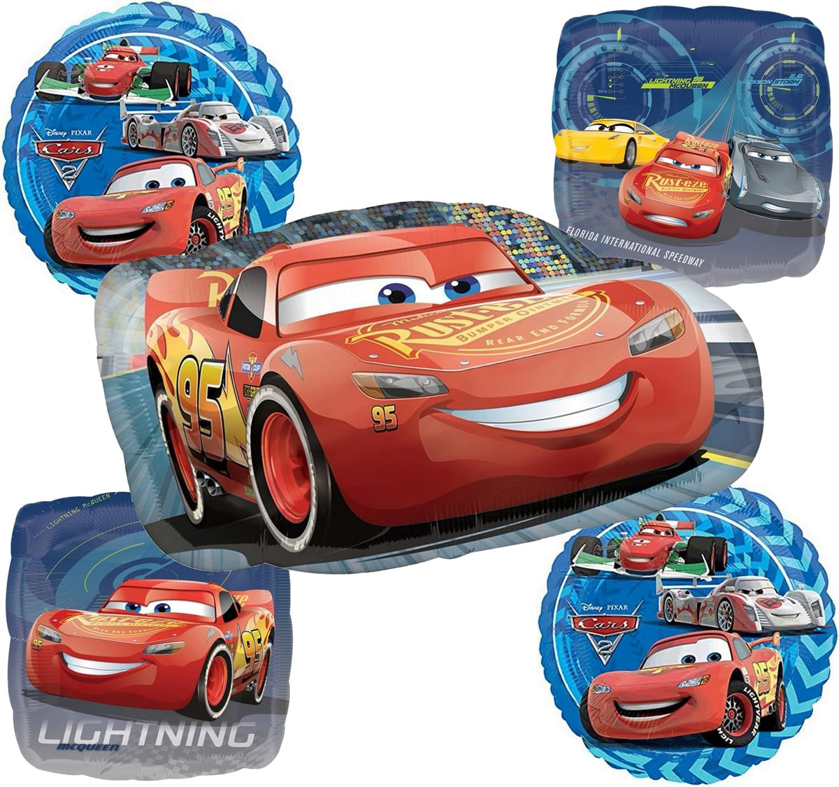 Anagram Cars 30-inch foil balloon used as a bold birthday centerpiece.