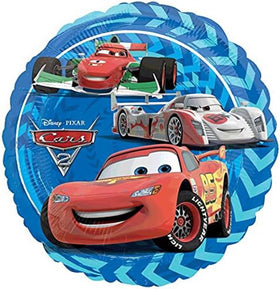 Anagram Cars foil balloons shown with a low-pressure inflator for safe inflation.