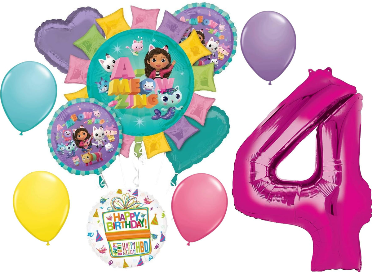 Anagram Gabby's 4th birthday number 4 foil balloon centerpiece for photos