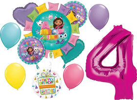 Anagram Gabby's 4th birthday number 4 foil balloon centerpiece for photos