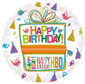 Anagram Mayflower Happy Birthday Present 18in foil balloon creates focal centerpiece.
