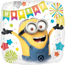 Anagram Minions 18-inch round balloon for versatile table or arch accent.