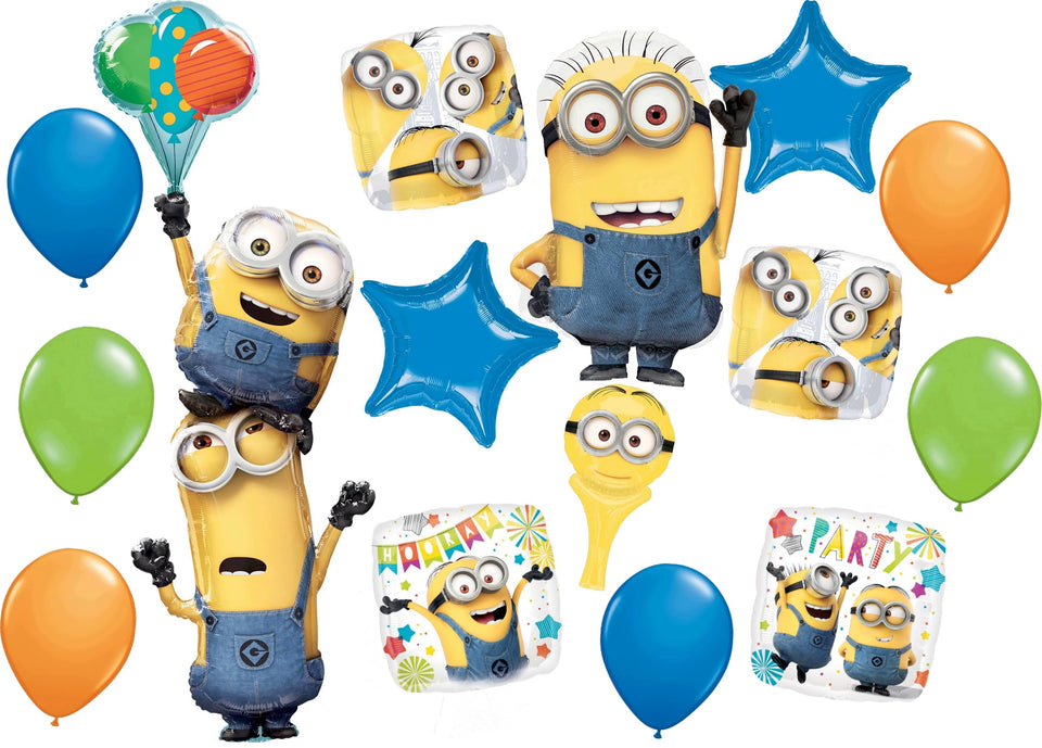 Anagram Minions 26-inch pill balloon for eye-catching party décor.