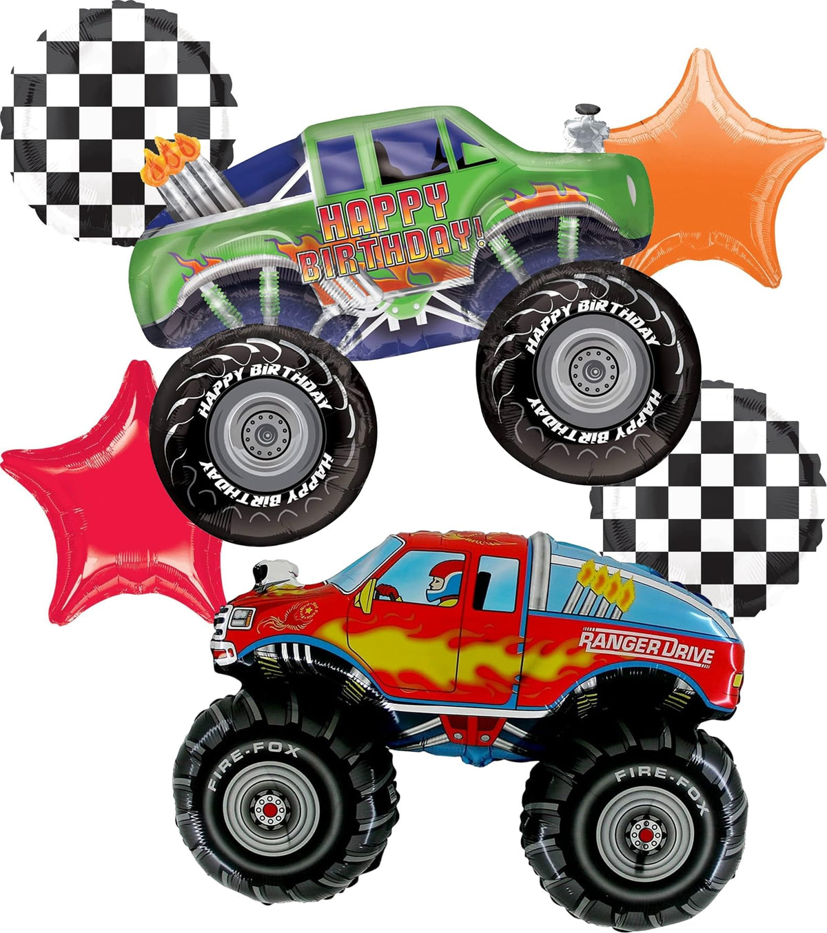 Anagram Monster Trucks 31in green balloon for bold birthday décor and photo moments
