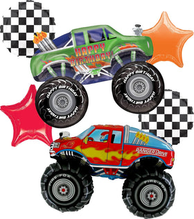 Anagram Monster Trucks 31in green balloon for bold birthday décor and photo moments