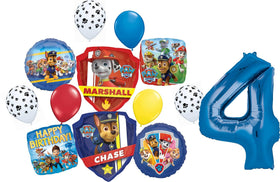 Anagram Paw Pups Patrol 34-inch blue number 4 foil balloon ideal as a bold party centerpiece.
