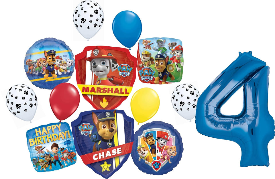 Anagram Paw Pups Patrol 34-inch blue number 4 foil balloon ideal as a bold party centerpiece.