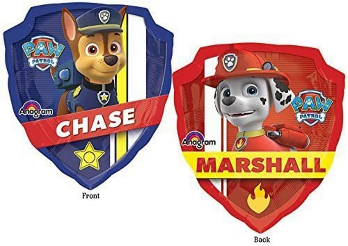 Anagram Paw Pups Patrol Chase and Marshall badge foil balloon two-sided, eye-catching décor.