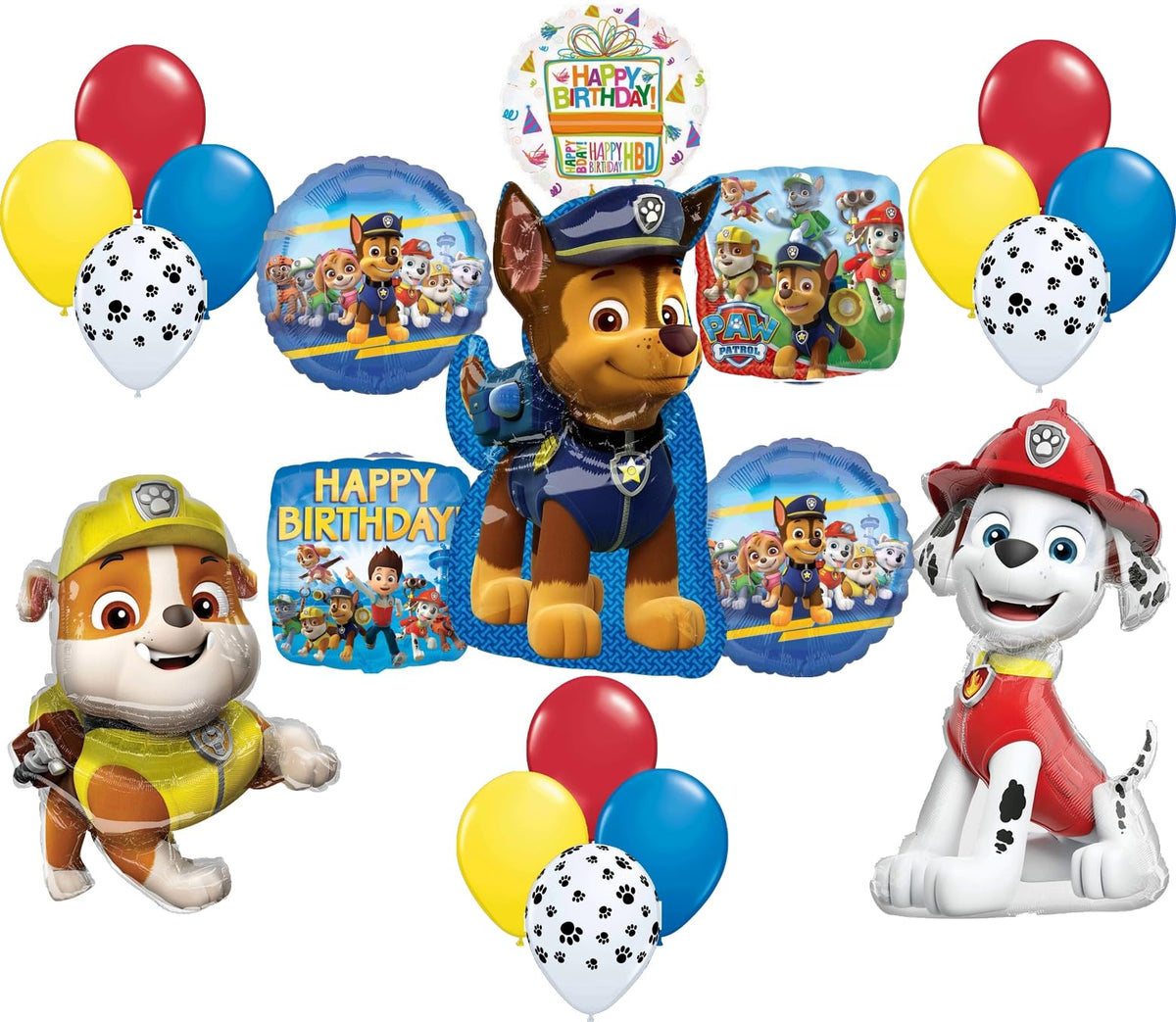 Anagram Paw Pups Rubble 32-inch foil balloon for bold photo ops and décor.