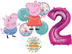 Anagram Peppa 32 inch foil balloon enhances a playful Peppa party backdrop