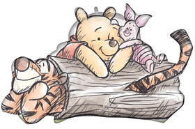 Anagram Pooh and Friends 31-inch log-shaped foil balloon enhances photo backdrops.