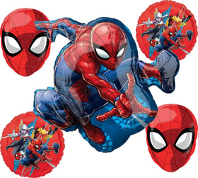 Anagram Spiderman 29-inch jumbo foil balloon serves as a bold centerpiece for a superhero party.