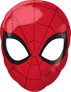 Anagram Spiderman mask shape foil balloons create dynamic party décor.