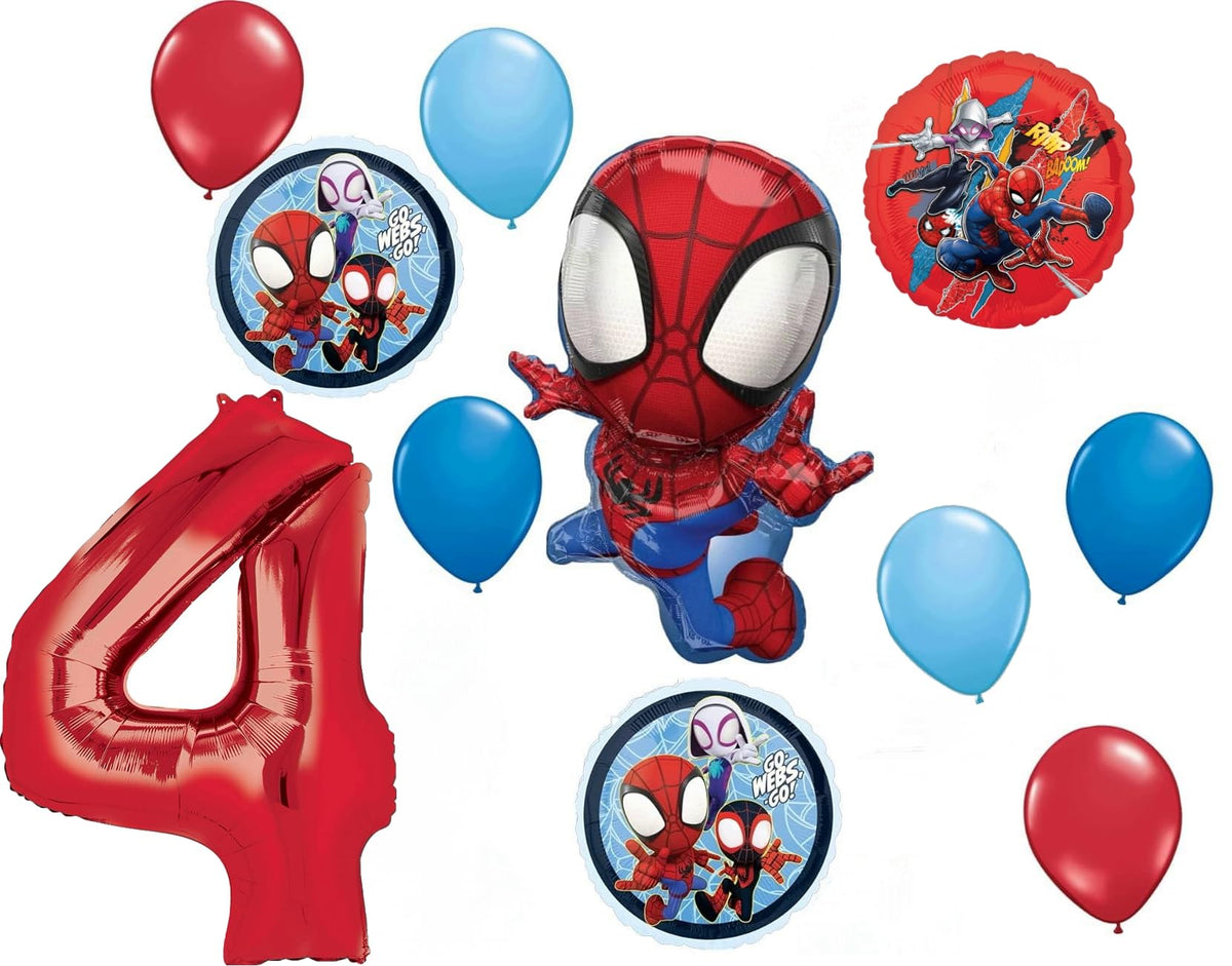 Anagram Spidey 29-inch foil balloon serves as a bold centerpiece for a birthday party.