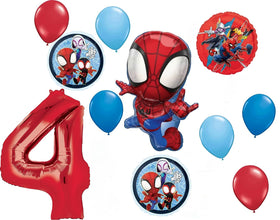 Anagram Spidey 29-inch foil balloon serves as a bold centerpiece for a birthday party.