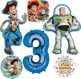Anagram Woody full-body foil balloon, vibrant centerpiece for a birthday celebration.